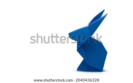 Animal Paper Origami. Blue Rabbit paper origami isolated on white background.