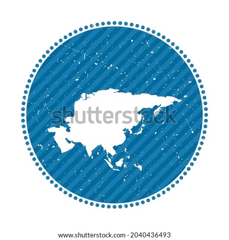 Asia striped retro travel sticker. Badge with map of continent, vector illustration. Can be used as insignia, logotype, label, sticker or badge of the Asia.