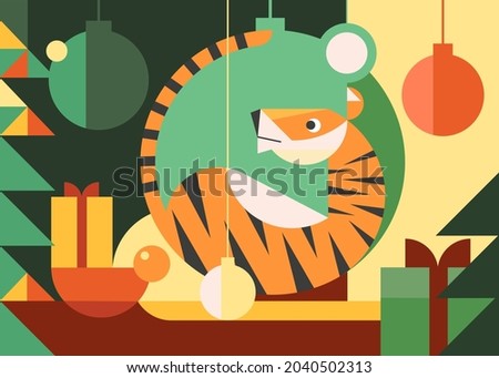 Year of the Tiger banner. Holiday postcard design in flat style.
