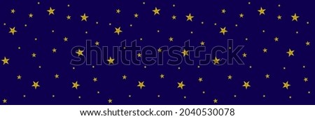 Vector Starry Sky Seamless Pattern, Textured Golden Stars on Blue Background, Glittering Stars.