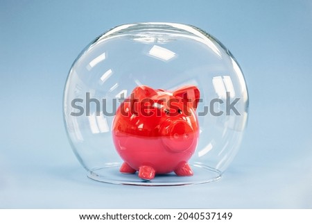 Protect your money, goldfish bowl covering piggy bank concept for protecting your assets, financial help, insurance and investment Royalty-Free Stock Photo #2040537149