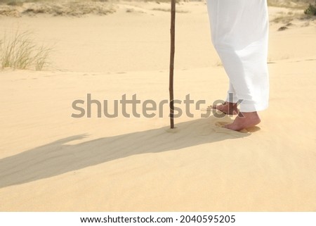 Jesus Christ walking in desert, closeup view