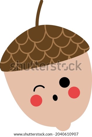Cute nut fall illustration with happy face on the white isolated background.