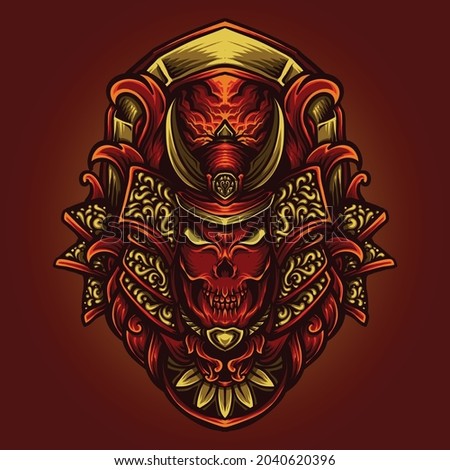 artwork and t shirt design tiger skull samurai oni engraving ornament