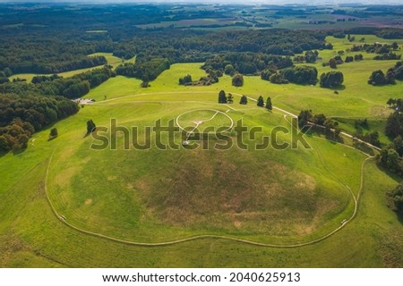 Historical mound Satrija in Samogitia, Lithuania, aerial view