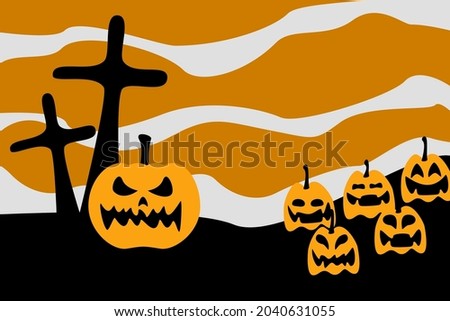 Halloween website banner background, card, poster, pumpkin lantern, yellow and orange, and dark vector background