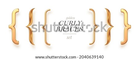 Set of different style golden curly braces. Vector illustration. Royalty-Free Stock Photo #2040639140