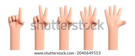 Vector cartoon hand counting from one to five isolated on white background. Set of palms with raised fingers.Cartoon set of counting hands. Hands gesture numbers. Royalty-Free Stock Photo #2040649553
