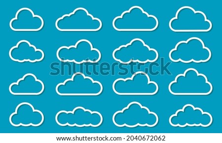 Vector Cloud white icons. Clouds collection. Cloud vector icons. Clouds in line simple design. Vector illustration.