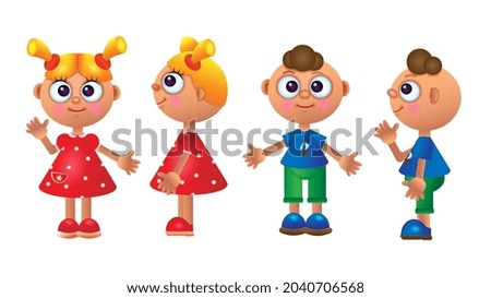 An illustration of a cartoon funny boy and girl characters isolated on a white background