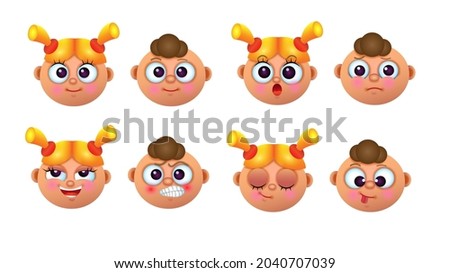 An illustration of a cartoon girl and boy character's emotions isolated on a white background