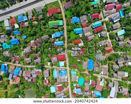 An urban village arial view on the outskirts of the beautiful province, chiangrai. 