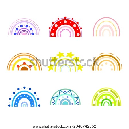 Rainbow icon set isolated doodle clipart illustration colorful nursery design elements in Scandinavian style