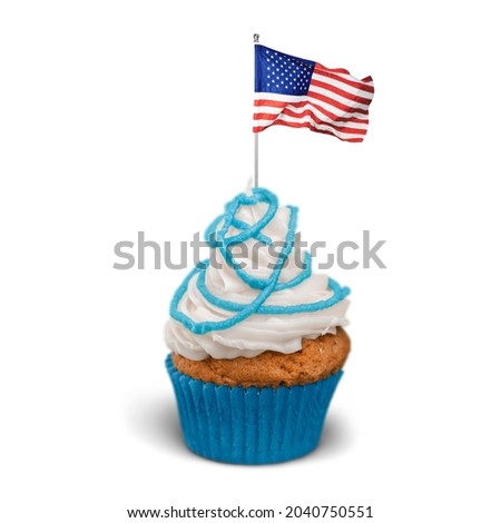 Cupcake. American Flag. Cake on 4th of July, Independence, Presidents Day.