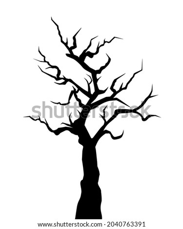 Vector black silhouette of a Halloween spooky bare tree isolated on a white background.