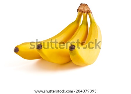 ripe, fragrant and delicious three bananas isolated on white background
