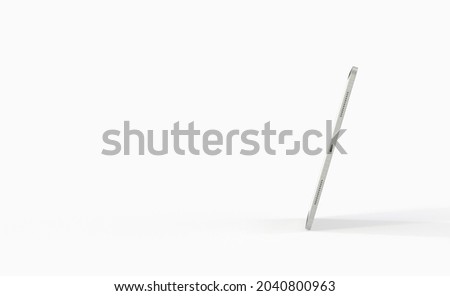 A 3D rendering illustration of a tablet with an empty screen isolated on white background