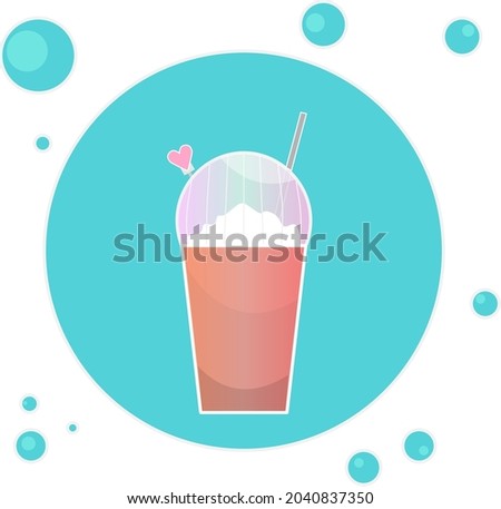 Pink milkshake with whipped cream on blue background