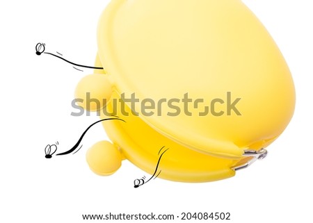 Close up picture of an empty coin purse white background.