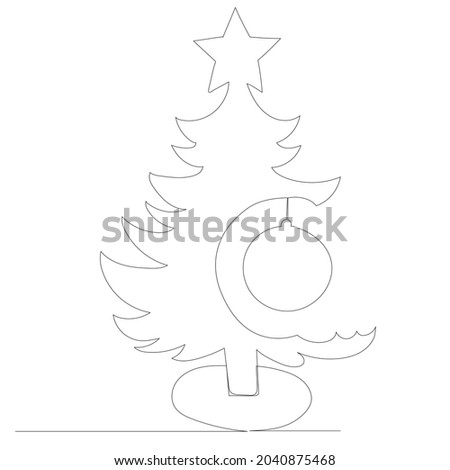 Christmas tree drawing by one continuous line, sketch