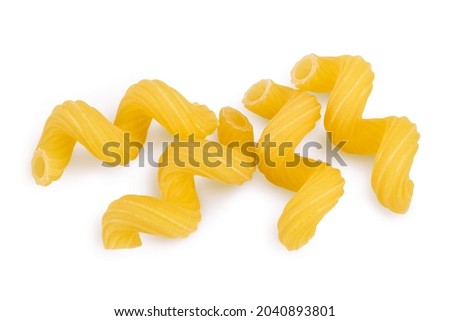 raw pasta cavatappi isolated on white background with clipping path and full depth of field. Top view. Flat lay Royalty-Free Stock Photo #2040893801