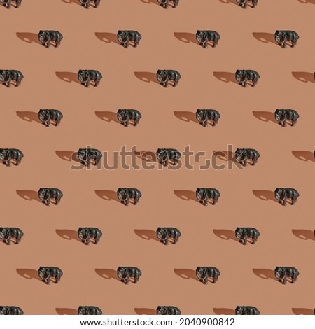 Seamless pattern made from elephant on orange background, Flat lay photo collage. Animals geomerty background. Seamless minimalistic isometric pattern