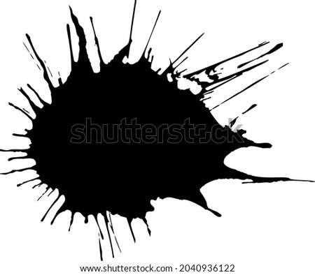 Black Ink drop on white background. Round, ragged inkblot slowly spreads out from the center. Blob vector illustration.