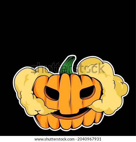 halloween pumpkin with yellow smoke on black background fit for stickers, posters, clip art and more