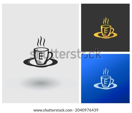 Logo monogram letter E coffee mug or cup shape