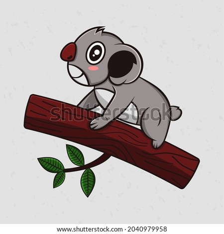Cute koala climbing tree pose Vector Illustration. Koala Mascot Cartoon Character. Kawaii style. 