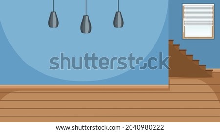 Empty room with blue wall and wooden parquet floor illustration