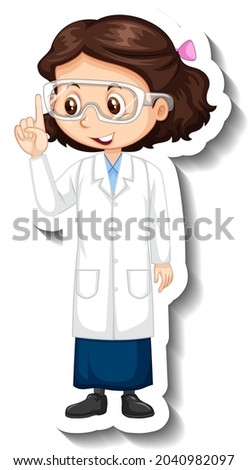 Cartoon character sticker with a girl in science gown illustration