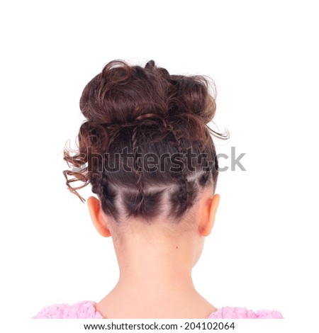 closeup image of the little girl hairdo, back side