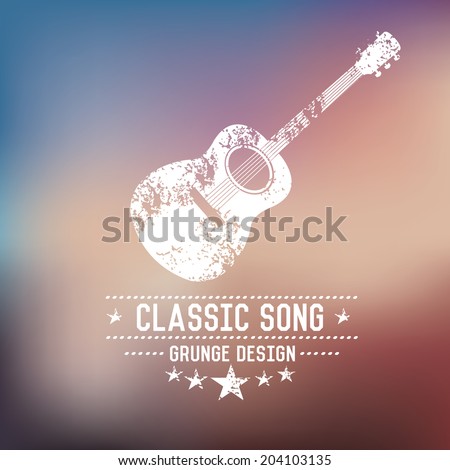 Guitar badge grunge symbol on blur background,vector