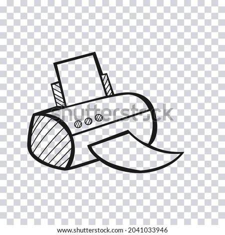Hand drawn Printer isolated on transparent background. Sketch. Vector illustration.