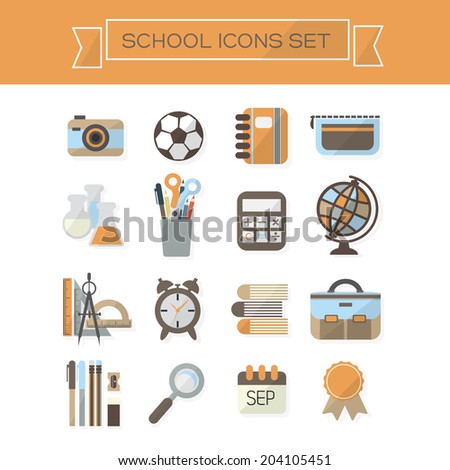 School icons set - Modern colorful flat design on white background