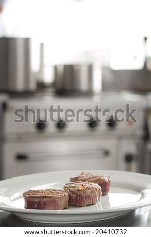 prepared beef on professional kitchen