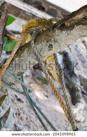 Rope knots connecting the wooden beams of tropical boats.