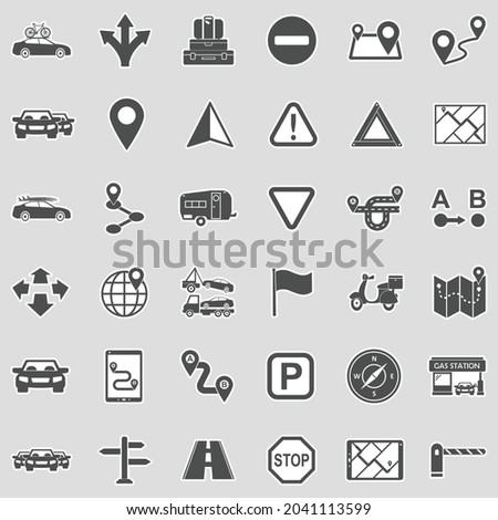 Road Trip Icons. Sticker Design. Vector Illustration.