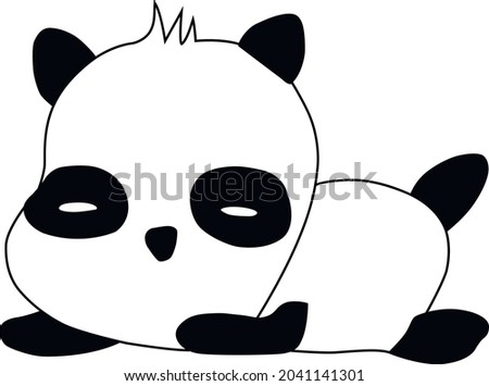 cute funny panda drawn for children, lying on his stomach and sleeping, contour without background