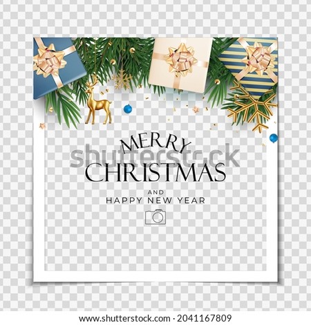 Christmas Holiday Party Photo Frame Background. Happy New Year and Merry Christmas Poster Template. Vector Illustration EPS10