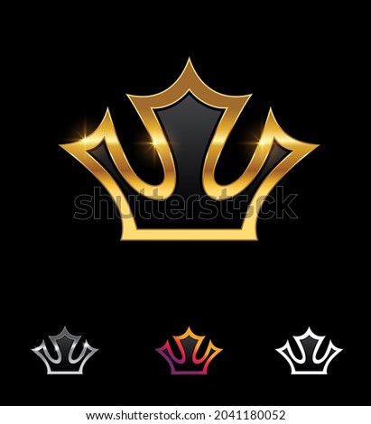 A vector Illustration set of Golden Simple Stylish Crown Vector Sign in black background with gold shine and sprankling effect