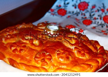 Russian national wedding loaf with salt