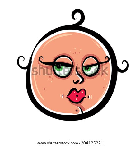 Funny coquette girl face, cute woman icon, vector illustration.
