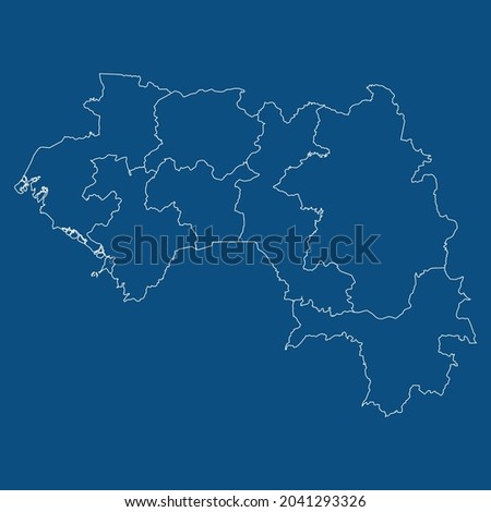 Modern Detailed Outlines Border Map Of Guinea, Isolated on Blue Background Vector Illustration