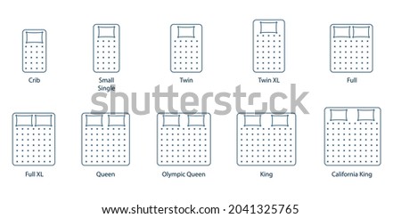 Mattress sizes chart line icon. Clipart image isolated on white background