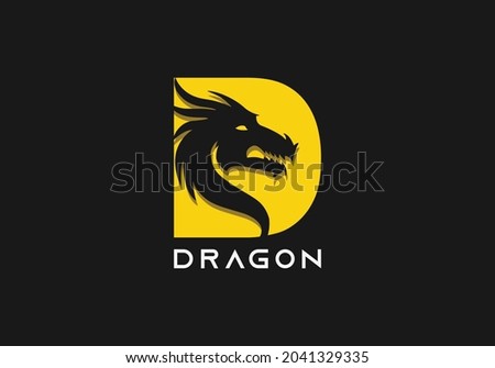 yellow negative space dragon design logo with letter D 