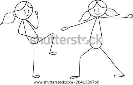 stick figure girl doing exercises, going in for sports isolated