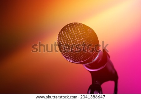 Black microphone in professional voice recording studios.
