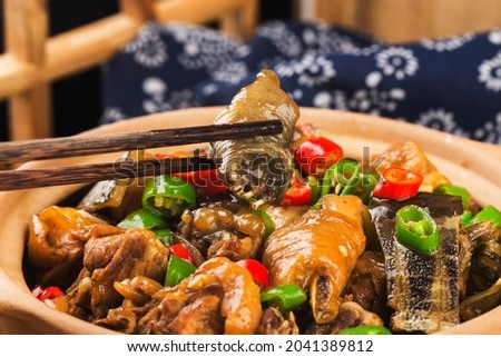 Delicious Chinese cuisine, soft shelled turtle stewed with chicken pot
